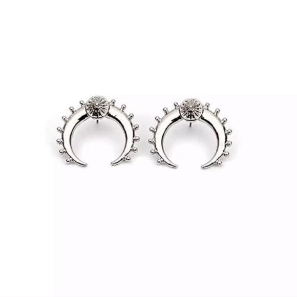 SILVER crescent moon EARRINGS BOHO HOOPS Anthro - Picture 4 of 6